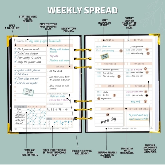 Planner Undated Weekly Monthly Tan Apricot Color Brand New - Picture 5 of 6